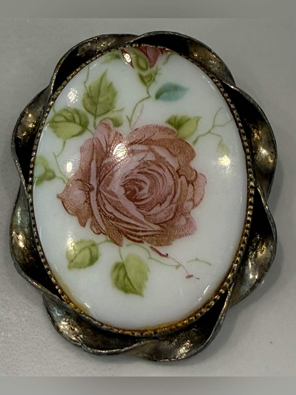 Vintage Floral Porcelain Rose Brooch